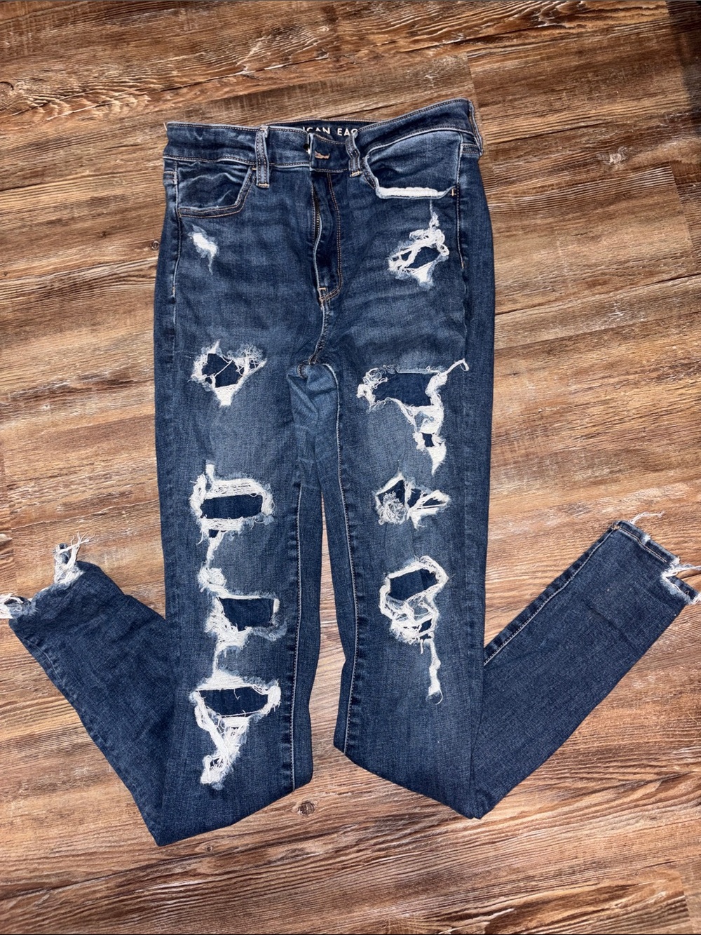 American Eagle Outfitters Dark Blue Distressed Skinny Jeans